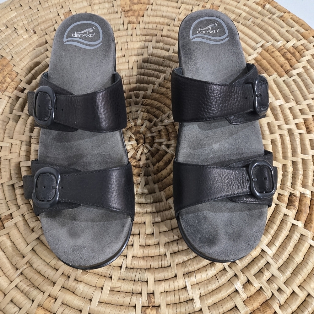 Dankso Black Leather Strappy Slip On Sandals 10-10.5 - Picture 4 of 8